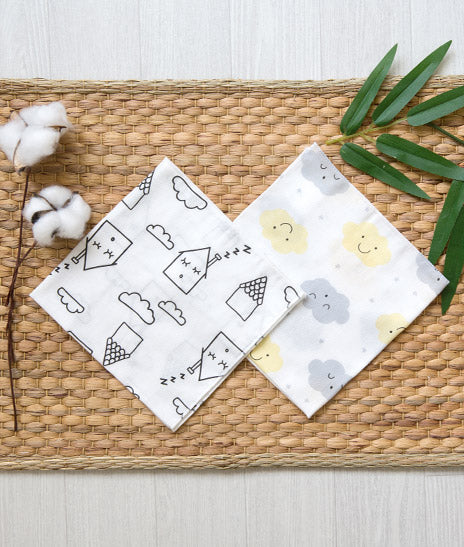 Bamboo Muslin Squares - Sleepy Clouds (10 in a pack)